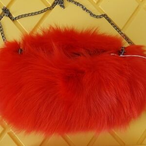 Luxurious Red Faux Fur Chain Bag